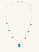 Full teal drop necklace on a warm white background