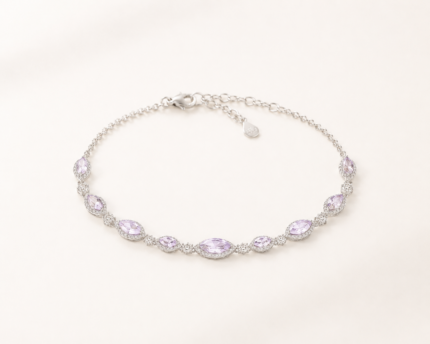 Lilac marquise stone bracelet on a warm white background