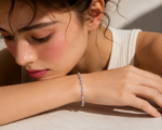 Model wearing a lilac marquise stone bracelet