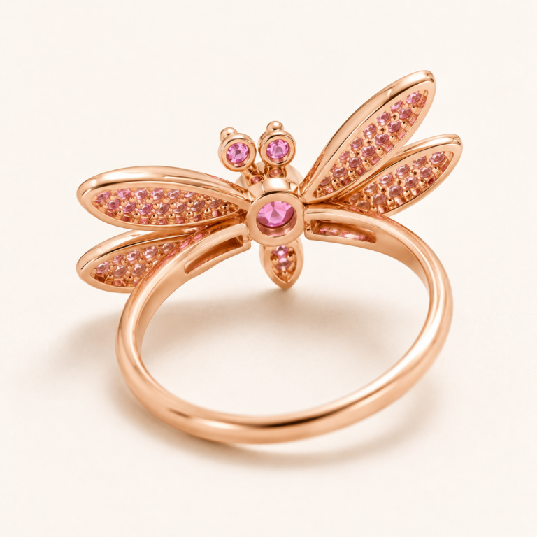 Reverse setting and wing structure of the pink dragonfly ring